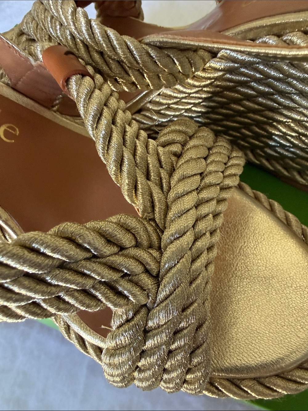 Kate Spade Tahiti Woven Metallic Pale Gold Wedge Sandals - Women's - Picture 10 of 13